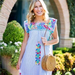 J. Marie, Ana Maria,  Embroidered Striped Dress